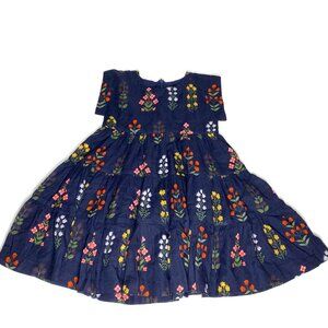 Pink Chicken Peachy Dress Navy Field Floral Size 3Y Short Sleeve 100% Cotton